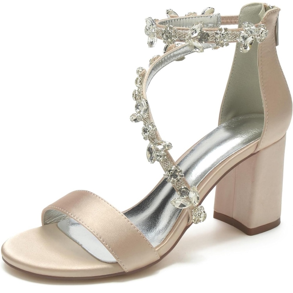Champagne, bedazzled heels